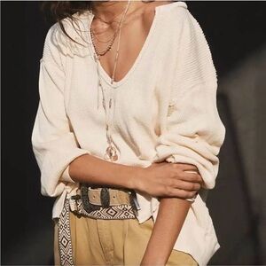 NWT Free People Oversized V-Neck Santa Clara Thermal - Alabaster - Small